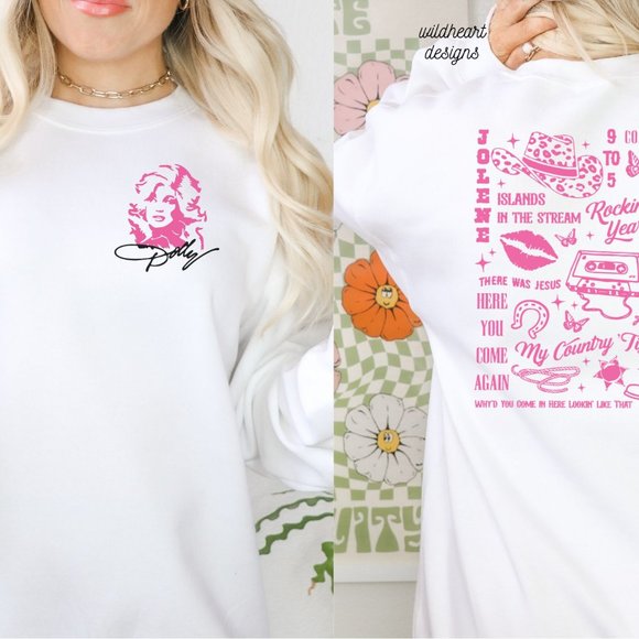Dolly Parton Sweatshirt, Front & Back Print, Unisex Crew Neck Dolly Sweatshirt - Picture 2 of 6